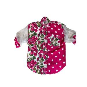 Judy Knapp Women's Vintage 80s Blouse Lace Floral Pink 100% Rayon SMALL Fits XL
